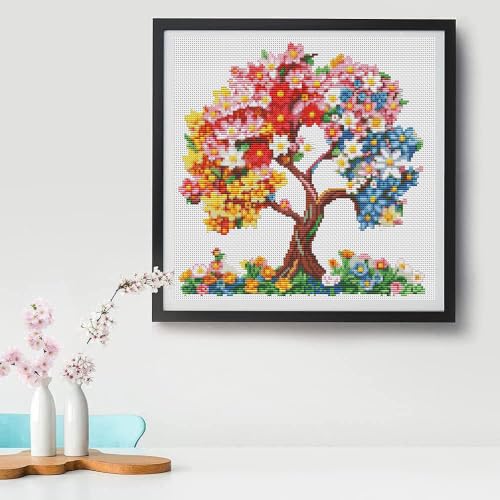 Tree of Life Flower Christmas Stamped Cross Stitch Kits for Adults Beginner - color: Flower Tree Cross Stitch Kits