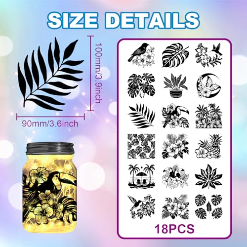 GLOBLELAND 18 Sheets Plants Leaves Rub on Transfer 3.9x3.6inch Flowers Home Decals Birds Cup Transfer Decals for Furniture Vase Glass Decorations Art Crafts Decorations - style: Plants Leaves