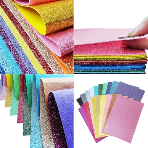 Glitter Felt, Glitter Sheets, 8 x12 inches Felt Glitter for Craft, 20pcs Pack Glitter Felt Fabric Square for for Party Project