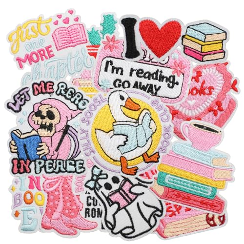 12pcs Love Reading Iron/Sew on Patches, Cute Book Embroidered Applique, Fashion Decoration for Clothes, Hat, Bag, Dress, Shirt, Jeans - color: 12pcs Reading