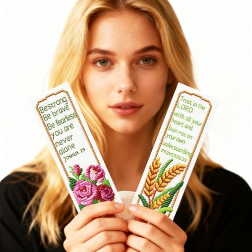 ORIGACH 6 Set Bible Verse Floral Cross Stitch Bookmark Kit for Beginner - style: Floral Scripture & Inspirational Verse