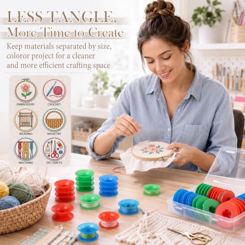 Klyyo Clyro 60 Pack 1.875'' 2.5'' No-Tangle Yarn Bobbins, 3 Color - color: Red, Blue, Green, size: 2 Size