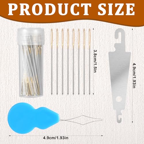 100pcs Cross Stitch Needles +2 Needle Threader Golden Color Large Eyes Cross Stitch DIY Embroidery Hand Needles Large Eyes Cross Stitch DIY Embroidery Hand Needles Sewing Needles in Transparent Box
