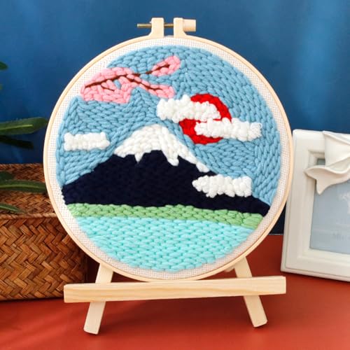 Woohome Punch Needle Kit Included Plastic Hoops, Punch Needle Cloth, Color Yarn and Punch Needle Tools for Adults, Beginners (Sunset and Flower Fields) - color: Color 26