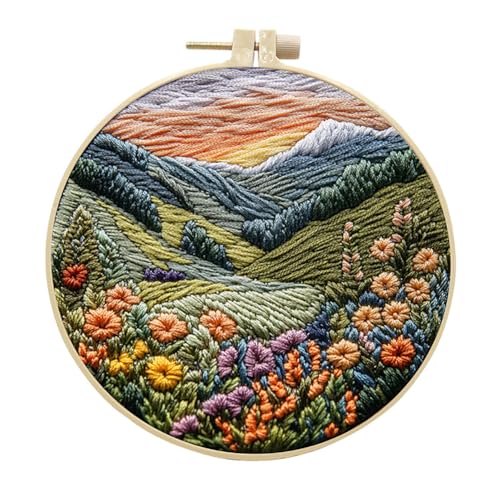 EUBUY Embroidery Kit, Nature Landscape Pre-Stamped Pattern Kits for Adults with Hoop Needles Threads, Nature Scenery Pattern for Craft Lover Hand Stitch - color: Type 9
