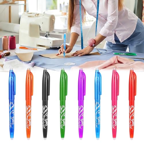 8pcs Heat Erasable Pens for Fabric, Disappearing Ink No Ghost Lines