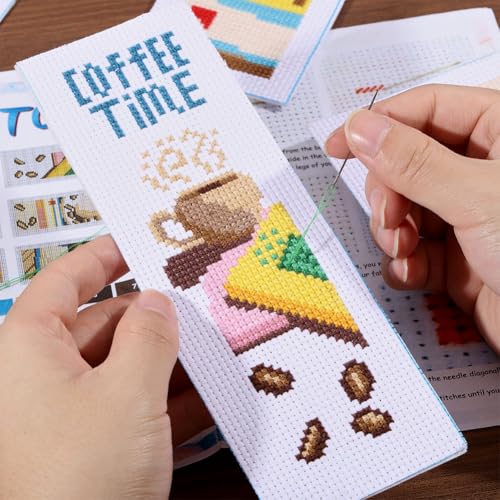 ORIGACH 6 Set Coffee & Book Cross Stitch Bookmark Kit for Beginner - style: Coffee and Books Cross Stitch Bookmark Kit