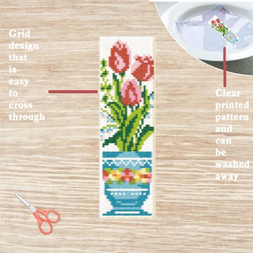 FREEBLOSS 6PCS Cross Stitch Bookmark Kit Tea Cup Pattern Cross Stitch Bookmarks Kit for Beginner DIY Stamped Embroidery Bookmark Kit DIY Bookmarks Cross Stitch Kits for Beginners - style: Tea cup flowers