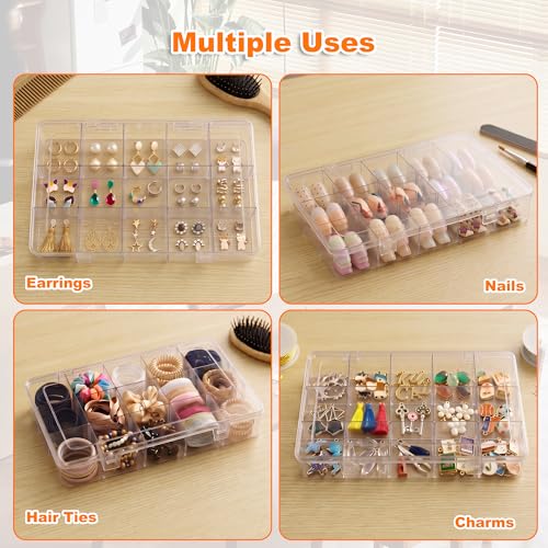 2 Pack 15 Grids Clear Organizer Box with Dividers, 10.4 x 7.1 x 2.2 in - color: 2 Pack, size: 15 Grids(10.4 x 7.1 x 2.2 inch)
