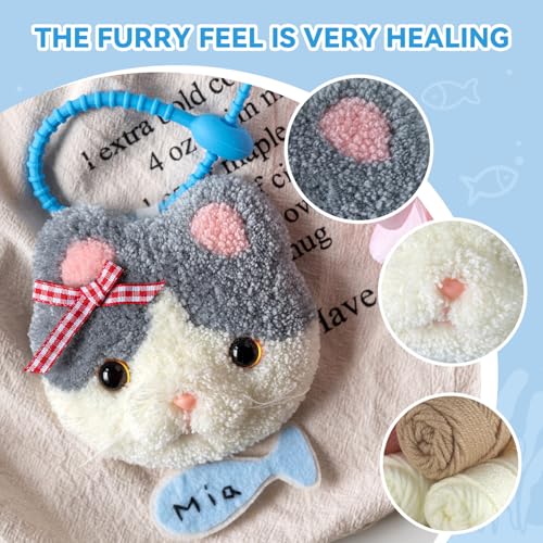 Punch Needle kit Adults for Beginners-4,Embroidery kit for Beginners, Includes All Tools and Materials,Easy to Follow Instructions and Videos-Cat Family - color: Cat Family