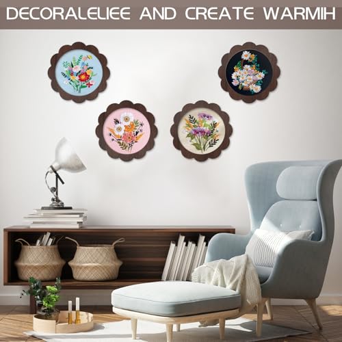 Kuabiz 8 Pcs 8 Inch Wood Embroidery Hoop Frame with Embroidery Hoops Sunflower Wood Embroidery Display Frame and Hoops for Finished Cross Stitch Hoop Frame DIY Art Craft Embroidery Sewing Ornaments