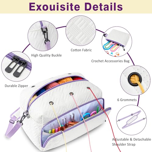IBFUN Crochet Yarn Knitting Bag Organizer for Knit Accessories Hooks - color: L-Off-white, size: Large