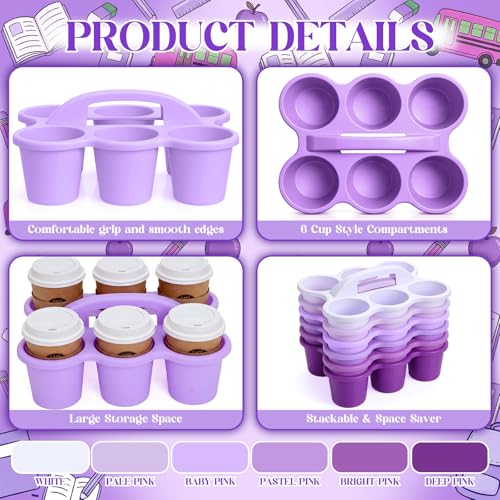Suclain 6 Pcs Plastic Caddy Organizer with Handle Classroom, Purple - color: Purple