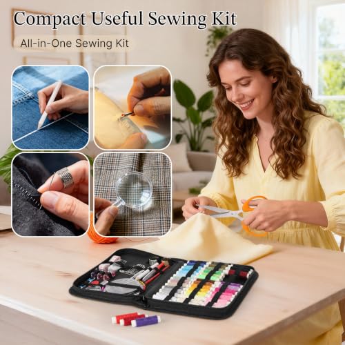 Coquimbo Sewing Kit Travel for Adults Beginner, 160 Pieces Sewing Supplies - color: Black, size: XL