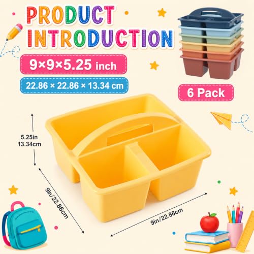 6 Pack Plastic Classroom Organizer Caddy with Handle, Boho Earthy - color: Boho Earthy