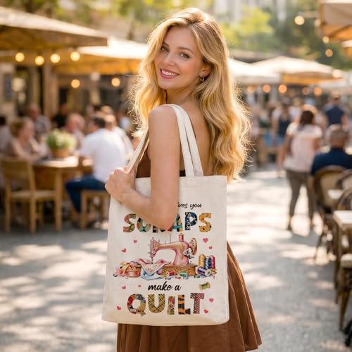Cute Goose Crochet Canvas Tote Bag for Women - color: Quilting