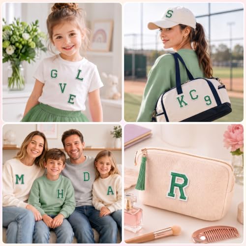 Jongdari Iron on Letters, 52 Pcs Alphabet Patches with Ironed Adhesive, Decorate Repair Patches for Shirts Jackets Hats Jeans Shoes Bags(Green) - color: Green, size: 52 Letters