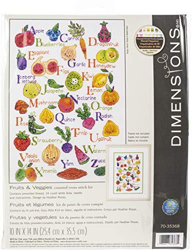 Dimensions Fruits & Veggies Counted Cross Stitch Kit for Beginners, 14 Count White Aida Cloth, 14 Count White Aida Cloth, 10'' x 14'' - color: Fruits & Veggies
