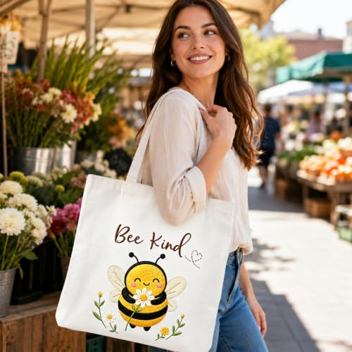Nuberlic Bee Embroidery Tote Bag Kit for Beginners Stamped Embroidery - color: Bee
