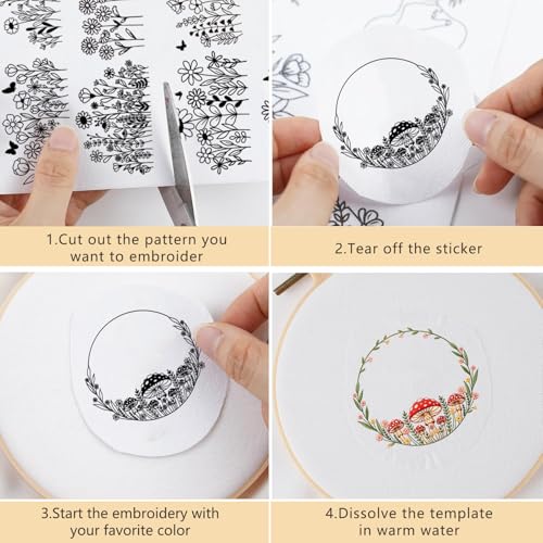Floral Water Soluble Embroidery Patterns, 3 Sheets Stick and Stitch Embroidery Papers Wash Away, Transfer Paper with Pre-Printed Flower Leaves Designs for Hand Sewing Lovers Beginners Customized Gifts - size: Flower Leaves