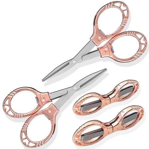 YVAOG Mini Folding Scissors, Safe Portable Travel Mini Scissors, Stainless Steel Retractable Small Scissors for Home Office, 2 Piece Set (rose gold-A) - color: Rose Gold-a