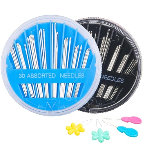 Hekisn 60-Pack Premium Hand Sewing Needles Set, 6 Sizes Embroidery Needles Kit with Threaders, Assorted Large Eye Sewing Needles for Repair, DIY, Art & Craft Projects(Black&Blue) - color: Black/Blue