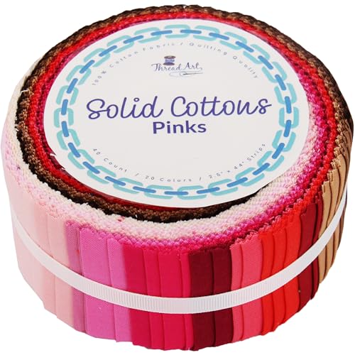 Threadart Pink Shades Jelly Roll - 40 Precut 2.5" Cotton Strips - color: Pink Solids