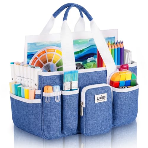 JJRING Large Foldable Craft Organizer Tote with Zipper & Divider, Blue - color: Blue, size: Large