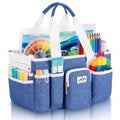 JJRING Large Foldable Craft Organizer Tote with Zipper & Divider, Blue - color: Blue, size: Large
