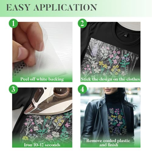 1 Pcs Wildflower Iron on Rhinestones Transfer, Flower Leaf Hot Fix Iron on Patch Transfer Decals Crystal Heat Transfer Clothing Repair Decor for T-Shirt Hat Jacket Party - style: Wildflower
