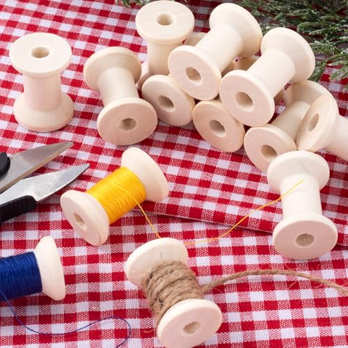 Pndeyo 10pcs Wooden Spools of Crafts, Empty Natural Wood Thread Spools, 1.18 Inches Unfinished Wooden Textile Bobbin for Organizing Cord Twine Ribbon Chains Elastic Threads- Beige - color: Beige, 10pcs-3cm
