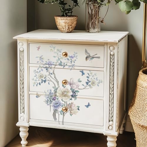 Floral Rub on Transfer for Furniture Wood Glass DIY - color: Spring Blue Penoy
