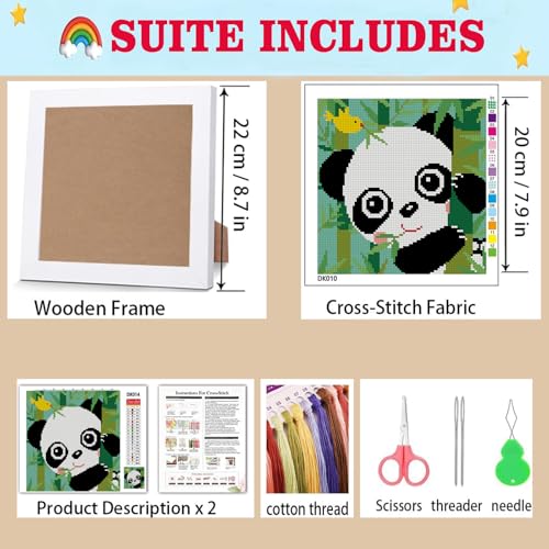 Lzyueyuan Panda Cross Stitch Kits for Beginners,Stamped Cross Stitch for Adults with Framed,Crafts for Girls 8-12 Embroidery Kit,11CT Cross-Stitch Arts and Crafts for Adults 8.7inX8.7in - color: Cross Stitch-1222-5