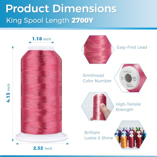 Simthread 2700 Yards Metallic Embroidery Machine Thread - Royal Purplen MS-014, 40wt High-Sheen King Spool, Smooth Running & Break Resistant for Commercial & Home Embroidery Machines - color: Royal Purplen MS-014