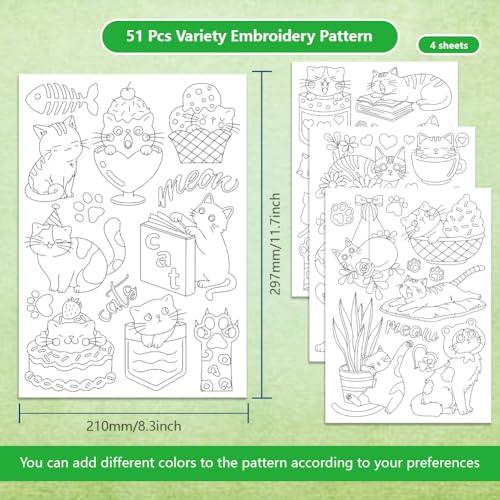 4 Sheets Water Soluble Embroidery Patterns Stabilizers Kitty Theme Embroidery Stick and Stitch Paper with Pre-Printed Cute Cats Patterns for Hand Sewing Lover Beginners - style: Cat