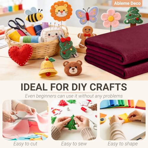 Burgundy Felt Fabric Sheets 18" x 18" (2 Pack) 1.6mm Soft Craft Felt - color: Burgundy