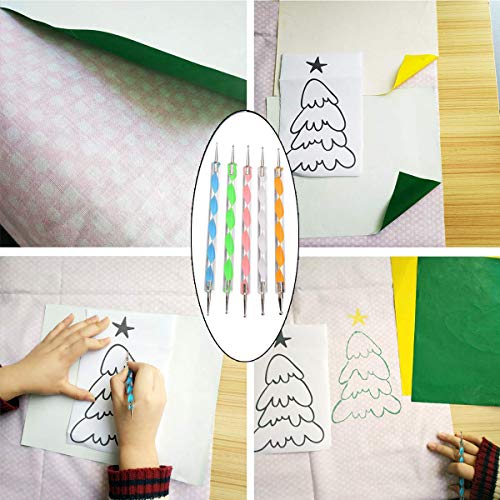 30 Sheets Carbon Transfer Paper,Tracing Paper Carbon Graphite Copy Paper with 5 Pieces Embossing Styluses Stylus Dotting Tools for Wood,Paper,Canvas and Other Art Surfaces 8.3 x 11.7 inches(6 Colors) - color: Black, Blue, Red, Yellow, Green, Translucent (