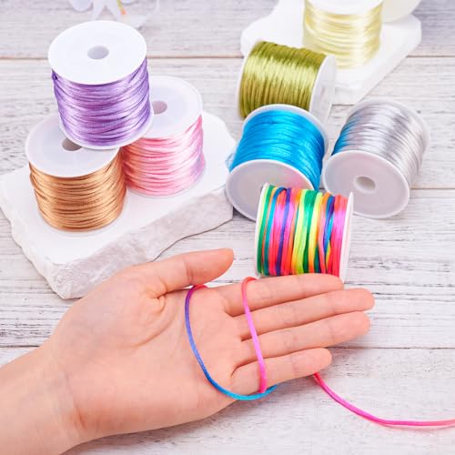 8 Rolls Satin Nylon Trim Cords 2mm Silk Cord Beading String 8 Colors Satin Rattail Cord Macrame Cords Bracelet String for Kumihimo Lanyards Jewelry Keychain Making - color: 8 Colors