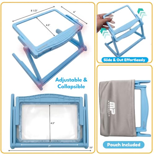 MAGNIPROS 5X LED Page Magnifying Glass, Detachable Stand, 3 Color Modes - color: Blue