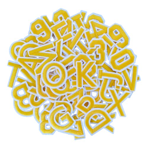 72 Pcs Iron On Letters & Numbers Patches for Tote Bags Hats Clothing Yellow - color: Yellow, size: Letters & Numbers