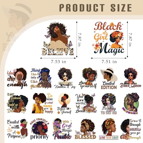 Dazoratix Black Girl Iron on Transfers - 20 Sheets African American Women DTF Ready to Press Inspirational Heat Transfer Stickers Patches Vinyl Decals for T Shirts Appliques Clothes Hoodie DIY Crafts - style: Black Girl