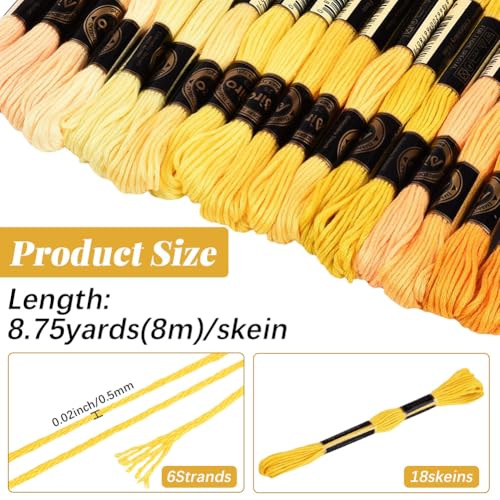 18 Skeins 157.5 Yards Gold Variegated Embroidery Floss Thread 6 Ply Srings Friendship Bracelet Craft Polyester Cross Stitch Threads String for Sewing Making Knitting Clothes Stitching DIY - color: Gold