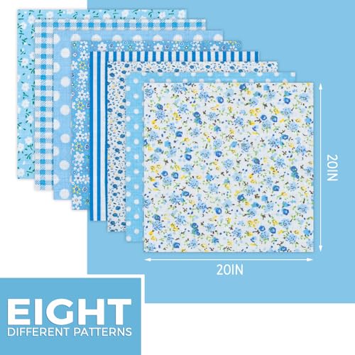 Aubliss 8pcs Fat Quarter Fabric Bundles (100% Cotton - 20'' x 20'') - color: Blue