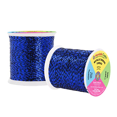 Mandala Crafts Metallic Blue Embroidery Floss for Sewing, 218 Yard Spool - color: Blue, size: 200M 218 Yards