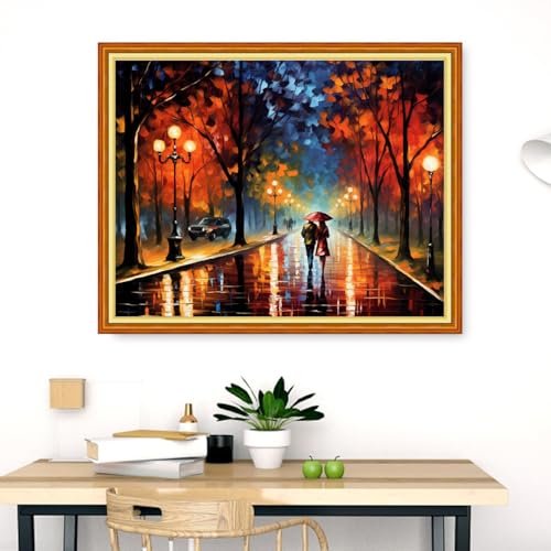 Dimensean Stamped Cross Stitch Kits Full Range of Embroidery Patterns Starter Kits for Beginners Adult DIY Cross Stitches Needlepoint Kits 11CT-Strolling Night Scenery 16x20 inch - color: Craftpattern08