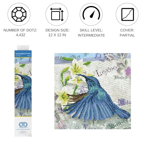 DIAMOND DOTZ Hummingbird Travels Diamond Painting Kit for Adults with Gems - size: 11.8" x 11.8"