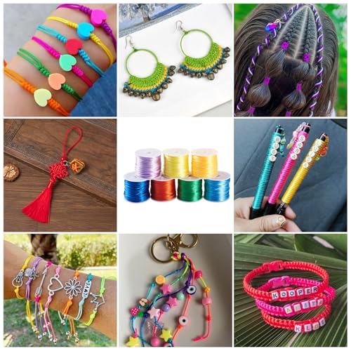 Elecrelive 77 Yards 2mm Rattail Satin Cords Nylon String 7 Colors Silk Trim Beading String for Braided Bracelet Kumihimo Lanyards Jewelry Keychain - color: 7 Colors