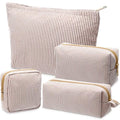 Sanwuta 4 Pcs Seersucker Pouch Striped Makeup Bag Set, Khaki - color: Khaki