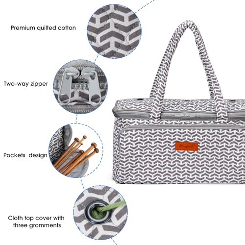 Yarn Bag-Yarn Storage Organizer with Grommets-Portable Crochet Bag for Yarn Skeins-Crochet Hooks-Knitting Needles -Other Accessories (Gray-Arrow) - color: Gray-Arrow