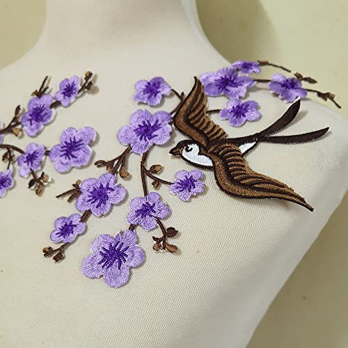 1pair Quince Sakura Flower Embroidery Iron On Applique Patches (Purple H) - color: Purple H